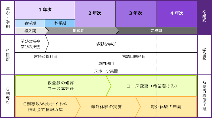 ４年間のスケジュール　モデルケース